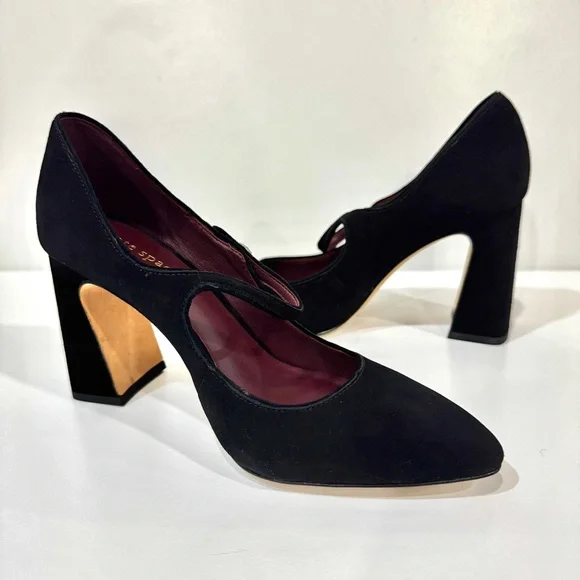 Kate Spade Women's Black Suede with Rhinestone Button Maren Ankle-Strap Pumps - Picture 4 of 11